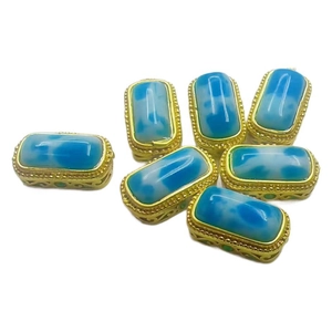 Rectangular gold plated bezel with blue cat eye stone for DIY jewelry making