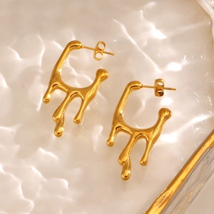Golden lava drop earrings in a minimalist stainless steel melt design for women
