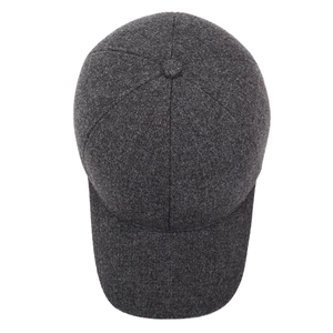 Winter wool baseball cap for seniors with ear protection in dark grey textured fabric