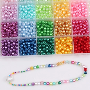 DIY jewelry making kit with 28-grid colored 6mm ABS round pearls and shell necklace