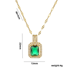 Collier plaqué or 18K avec émeraude et zircons, longueur de chaîne 40 plus 5cm