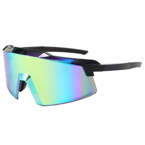 Men's polarized cycling sunglasses with colorful iridescent lenses and matte black frame