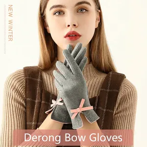 Gants d'hiver thermiques en Dralon pour femmes avec nœud rose et fonction écran tactile