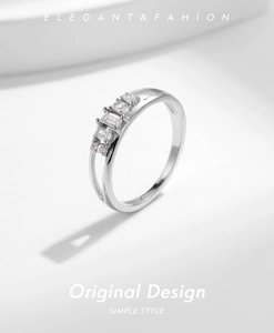 Close-up of s925 silver double-layer line ring with alternating zircon stones