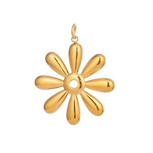 Close-up of a 18K gold-plated stainless steel flower pendant with petal-shaped cutouts