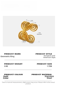 Detailed size specifications of the adjustable golden stainless steel geometric ring
