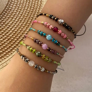 Handmade Natural Stone Seed Beads Bracelet Bohemian Adjustable Woven Alloy Jewelry For Women