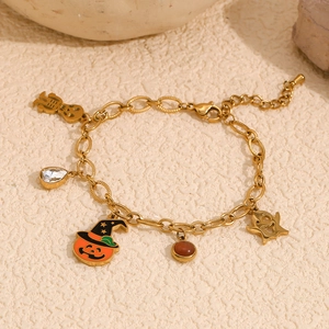 Bracelet d'Halloween avec chaîne plaquée or 18K, breloques citrouille, fantôme et cristal