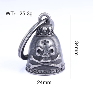 Detailed size chart for the retro stainless steel skull biker bell showing dimensions