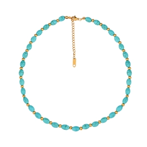 Elegant turquoise necklace with golden beads and stainless steel adjustable chain