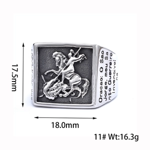Vue détaillée de la bague vintage Saint-Georges avec dimensions et informations de poids