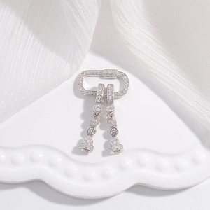 Macro shot of S925 sterling silver rectangular clasp with inlaid sparkling zircons