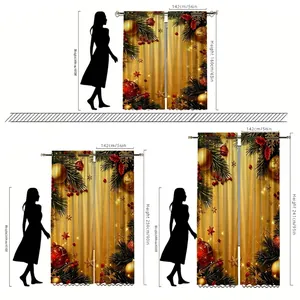 Christmas velvet rod pocket curtains with gold festive prints in three size specifications
