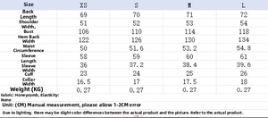 Tableau des tailles détaillé pour chemisier décontracté avec mesures du XS au L