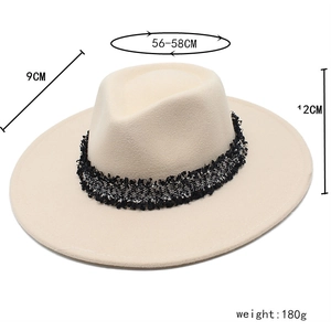 Spécifications de taille pour chapeau fedora beige avec bande tweed et bord 9cm