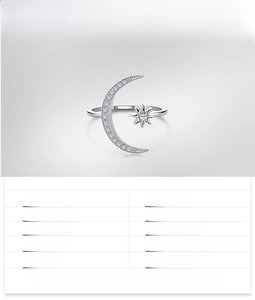 Technical specification of S925 sterling silver star and moon adjustable open ring