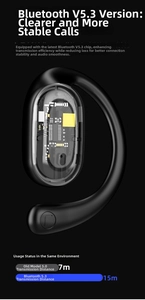 Internal view of X18 OWS earbuds showing Bluetooth 5.3 chip and circuit components