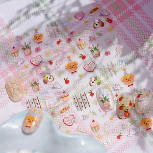 Adesivi per unghie con cuccioli e cupcake, finitura glitterata per nail art creativa