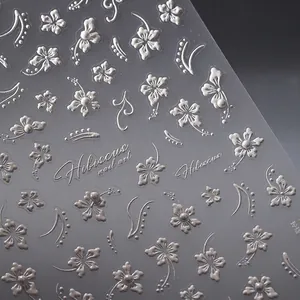 3D Relief Nail Stickers White Floral Ribbon Artificial Pearl Design Embossed Manicure Decorations For Women DIY Salon Style