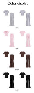 Opzioni colore del set due pezzi in maglia Y2K con top a V e pantaloni a zampa sportivi