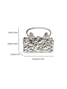 Detailed dimension guide for acrylic evening bag with lion head decor and ice crack texture