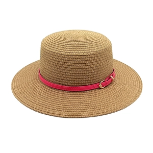 Boater Hat Straw Summer Flat Top Sun Protection Beach Travel Breathable Women Jazz Hat With Buckle Belt