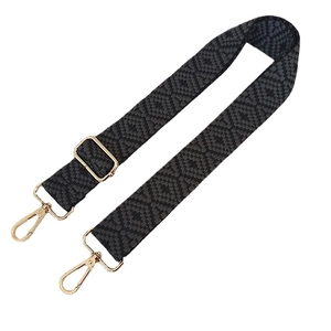 Adjustable wide replacement shoulder strap with black and grey geometric jacquard patterns