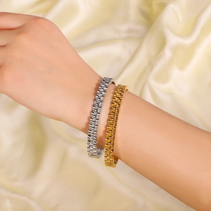Elegant 18k gold and silver watchband style adjustable stainless steel bracelets