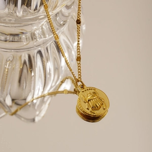 Vintage Egyptian scarab coin pendant necklace in gold finish for women's jewelry