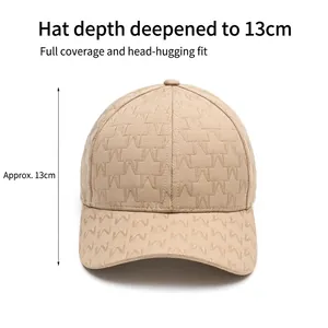 Beige wide brim baseball cap with M-letter jacquard and 13cm deep crown design