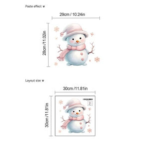 Detailed view of Christmas snowman wall sticker with paste effect and layout dimensions