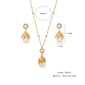 Detailed view of golden stainless steel jewelry set with dimensions and weight specs