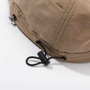 Adjustable khaki sun hat with elastic drawstring and toggle for outdoor beach wear