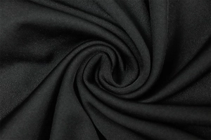 Close-up of black elastic knit fabric texture with elegant spiral draped details