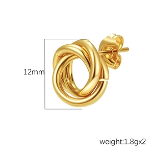 Minimalist gold stainless steel twisted hoop earrings with 12mm diameter and 1.8g weight