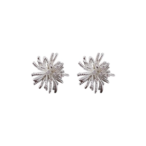 Elegant silver starburst stud earrings with brilliant zircon stones in a firework design