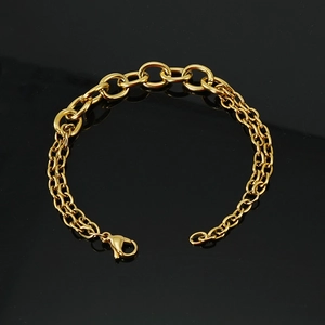 Polished 18K gold plated stainless steel cable link bracelet with secure lobster clasp