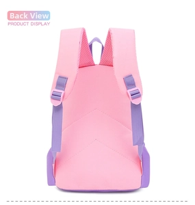 Ergonomic back view of pink unicorn kids backpack with adjustable breathable mesh straps