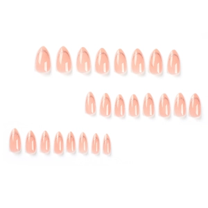 French almond fake nails in nude pink with rose gold glitter tips, 24 piece set