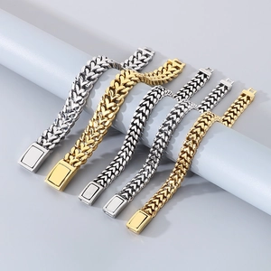 Bracelet À Maillons En Cœur En Acier Inoxydable Chaîne Tissée Polie Bijoux Punk Rock Pour Hommes Femmes Couples