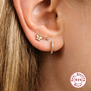 S925 Sterling Silver Butterfly Flower Stud Earrings Set with Diamonds for Women