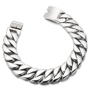 Polished silver stainless steel Cuban link necklace for men with secure clasp