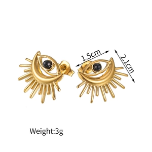 Retro golden evil eye sun earrings made of stainless steel with size and weight markers
