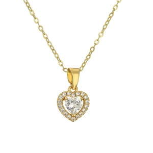 Elegante goldene Herzanhänger-Halskette mit großem klarem Edelstein und Diamant-Halo