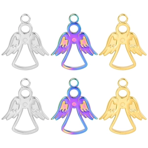 Angel Pendant Necklace Stainless Steel 18K Gold Plated Hollow Heart Wing Rainbow Colorful Polished Fashion Women Jewelry