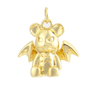 18K gold-plated winged demon pendant with micro-pave cubic zirconia on white background
