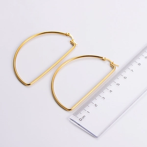 Minimalist 18k gold plated stainless steel D-shaped hoop earrings, 5cm length size view