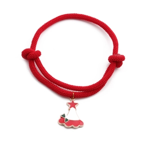 Red braided Christmas snowman tree hat pendant bracelet with adjustable alloy charms
