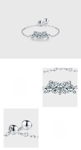 Detail of S925 sterling silver chain ring featuring 5A zircons and adjustable slider