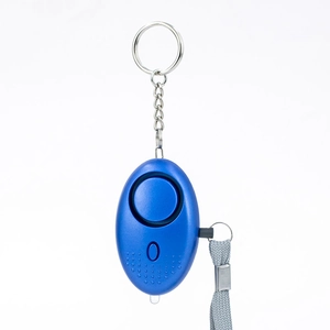 Blue personal safety alarm with LED light and keychain for women, children, and elderly